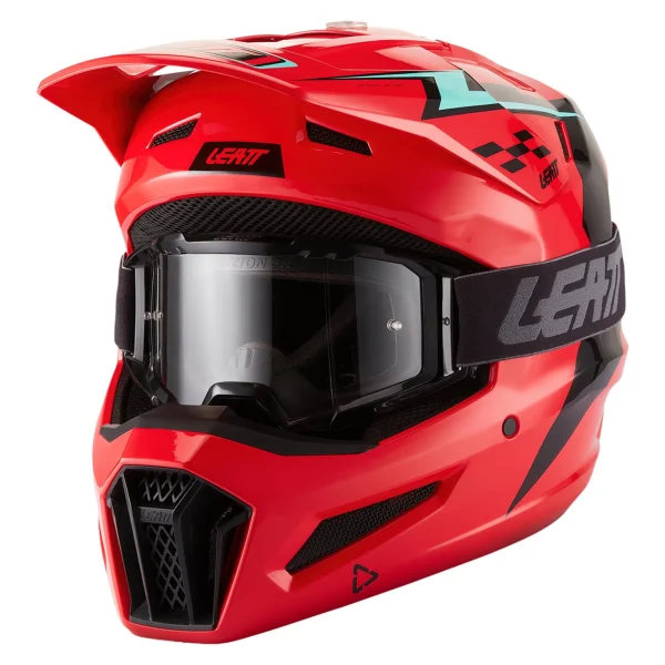 Leatt Moto 3.5 V27 MX Helmet Red/Black with Goggles