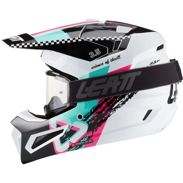 Leatt Moto 3.5 V27 MX Helmet White/Black/Pink with Goggles