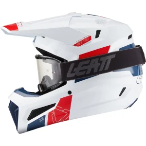 Leatt Moto 3.5 V27 MX Helmet White/Red/Blue with Goggles, Motoee.com